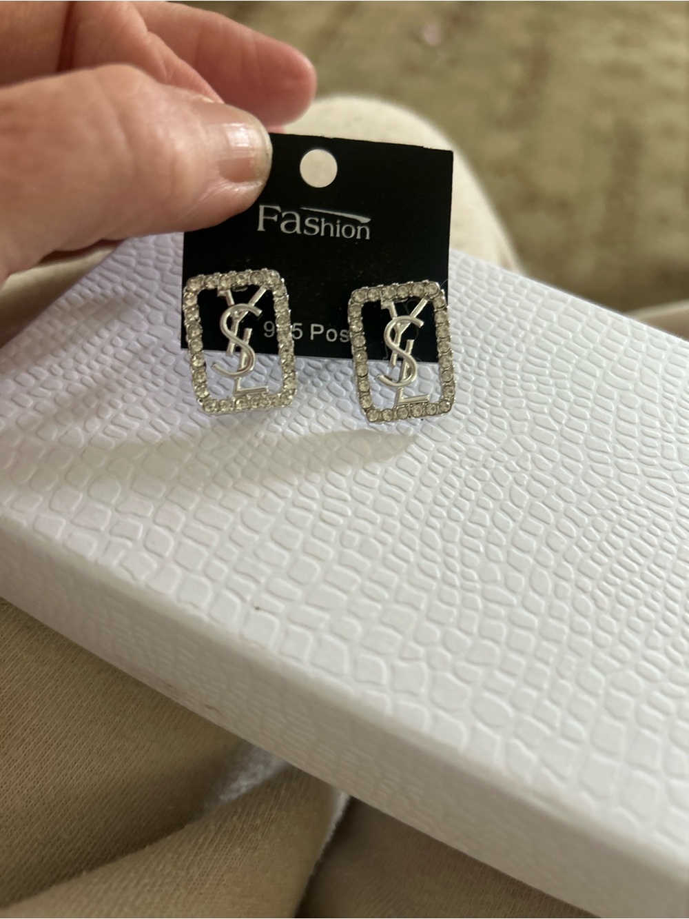 Crystal Square Drop Earrings in Silver, Fashion Jewelry
